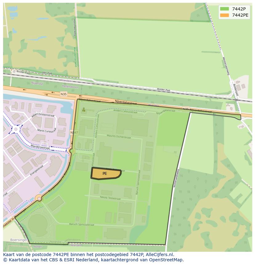 Afbeelding van het postcodegebied 7442 PE op de kaart.