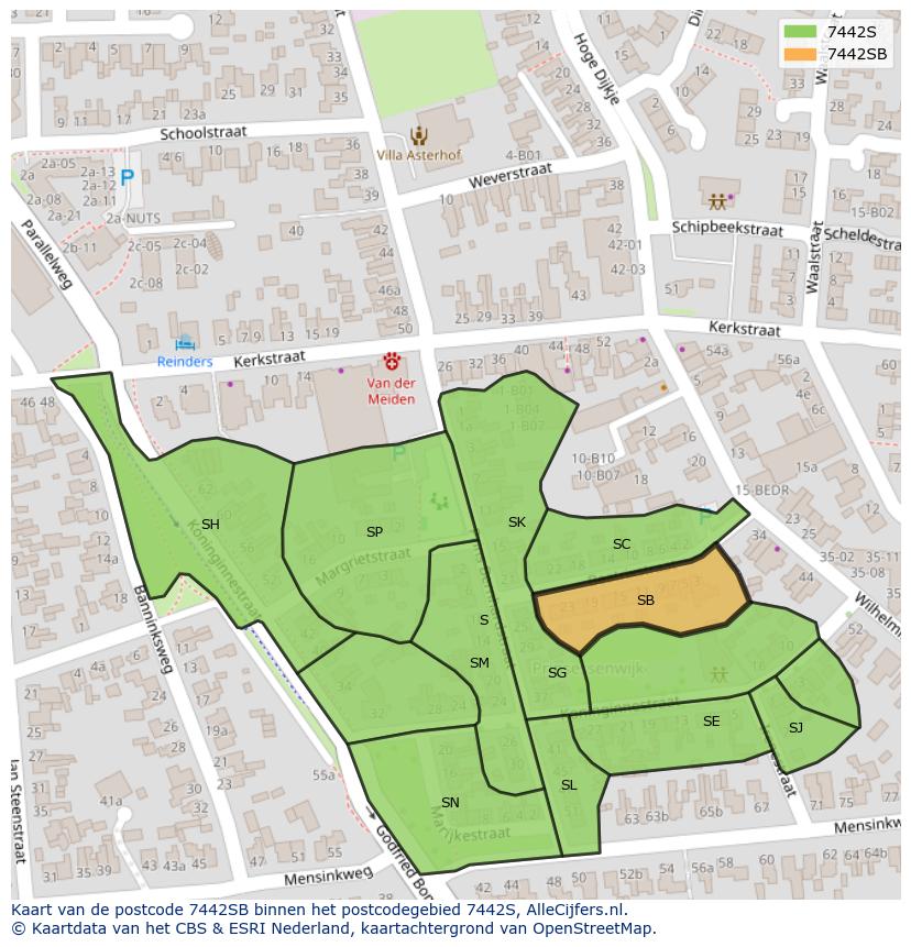 Afbeelding van het postcodegebied 7442 SB op de kaart.