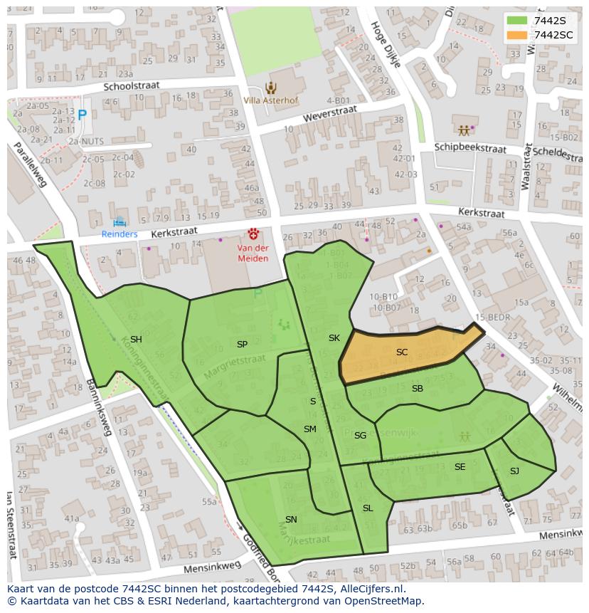Afbeelding van het postcodegebied 7442 SC op de kaart.
