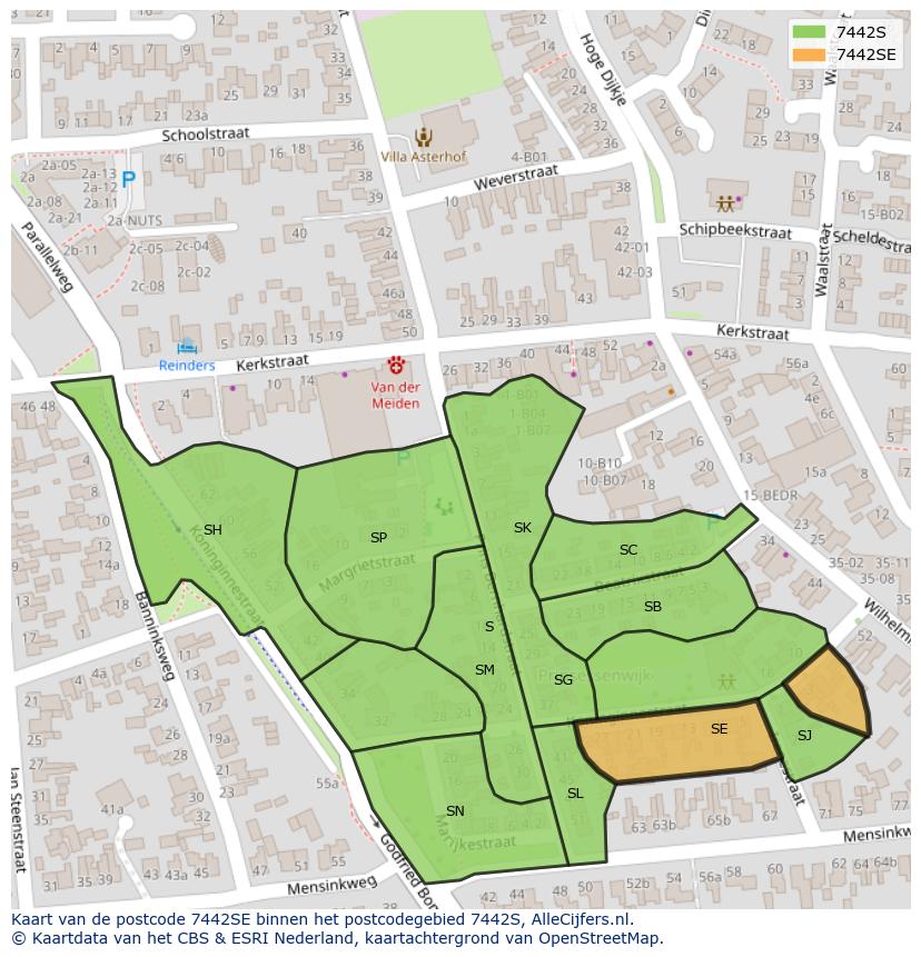 Afbeelding van het postcodegebied 7442 SE op de kaart.