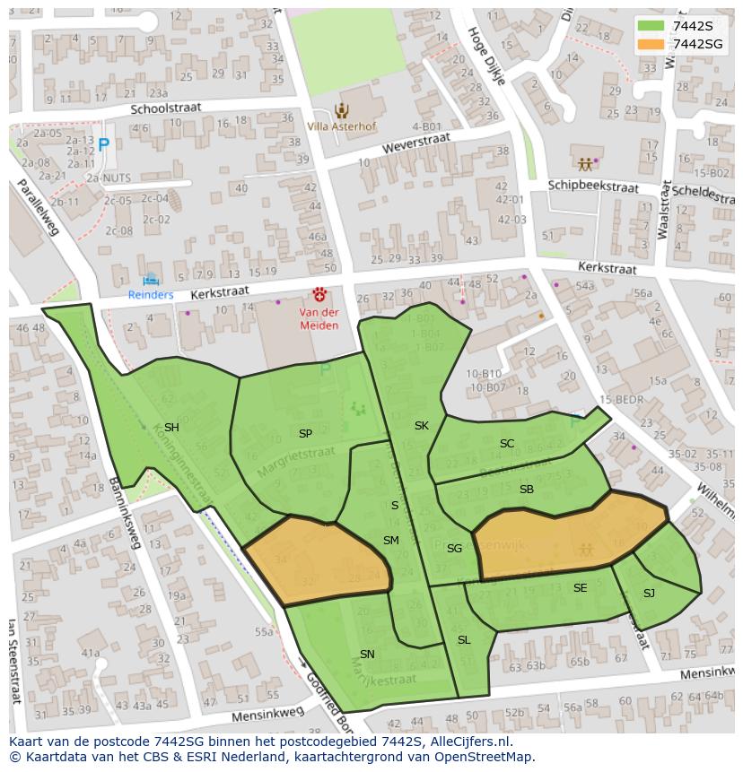 Afbeelding van het postcodegebied 7442 SG op de kaart.