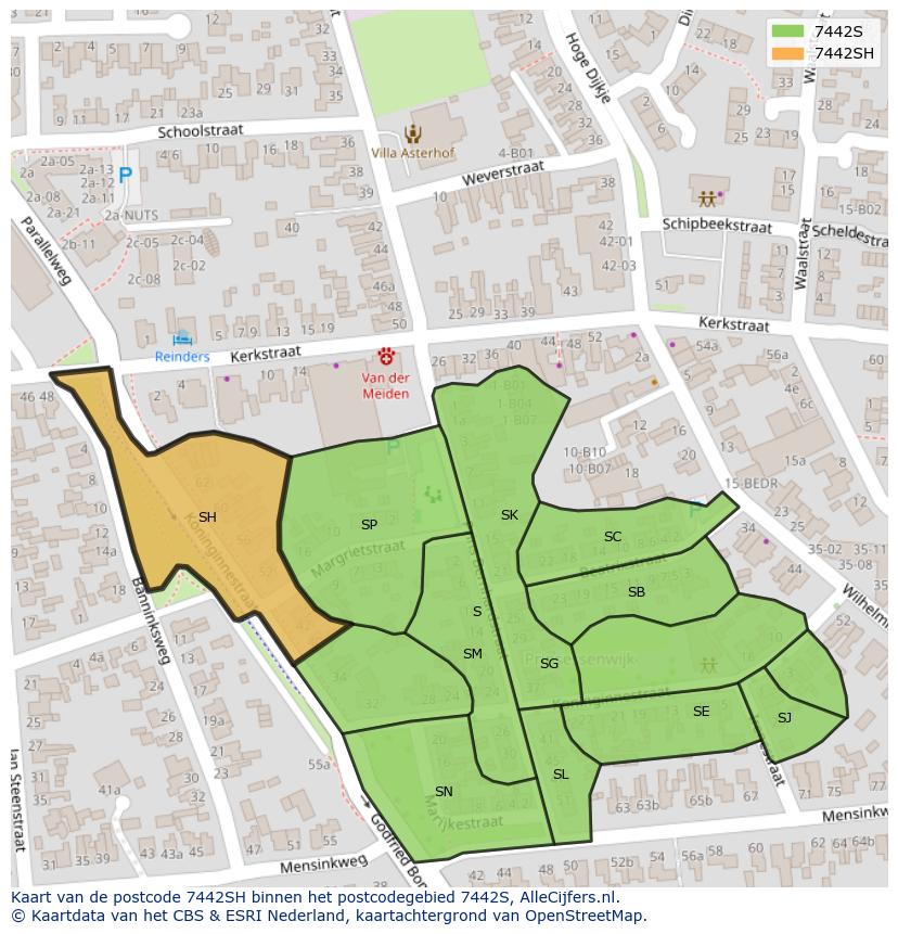 Afbeelding van het postcodegebied 7442 SH op de kaart.