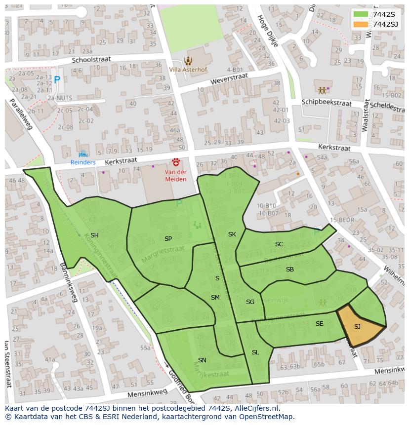 Afbeelding van het postcodegebied 7442 SJ op de kaart.