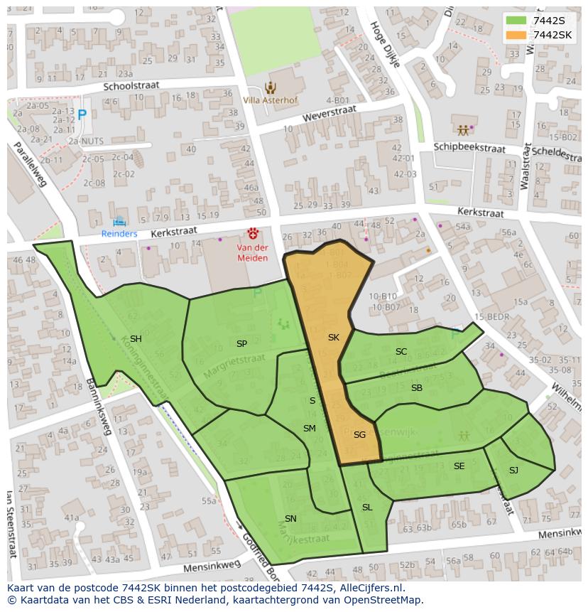 Afbeelding van het postcodegebied 7442 SK op de kaart.