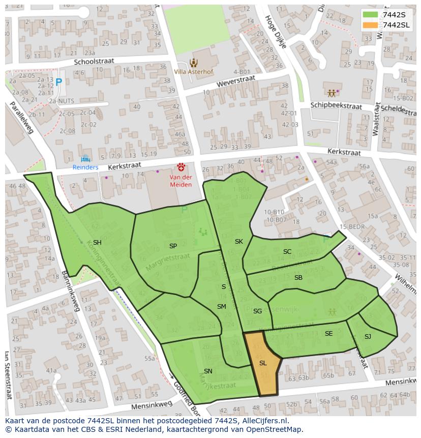Afbeelding van het postcodegebied 7442 SL op de kaart.