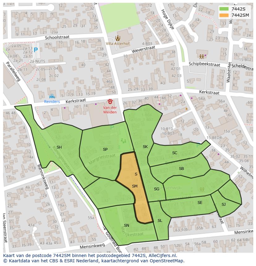 Afbeelding van het postcodegebied 7442 SM op de kaart.