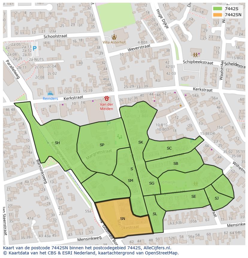 Afbeelding van het postcodegebied 7442 SN op de kaart.