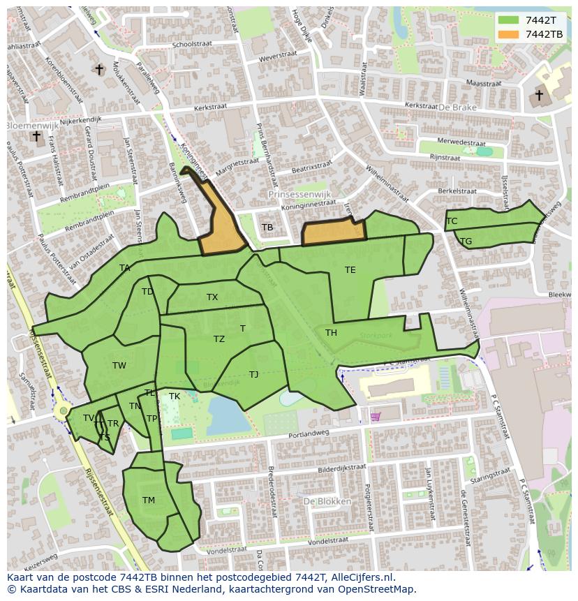 Afbeelding van het postcodegebied 7442 TB op de kaart.