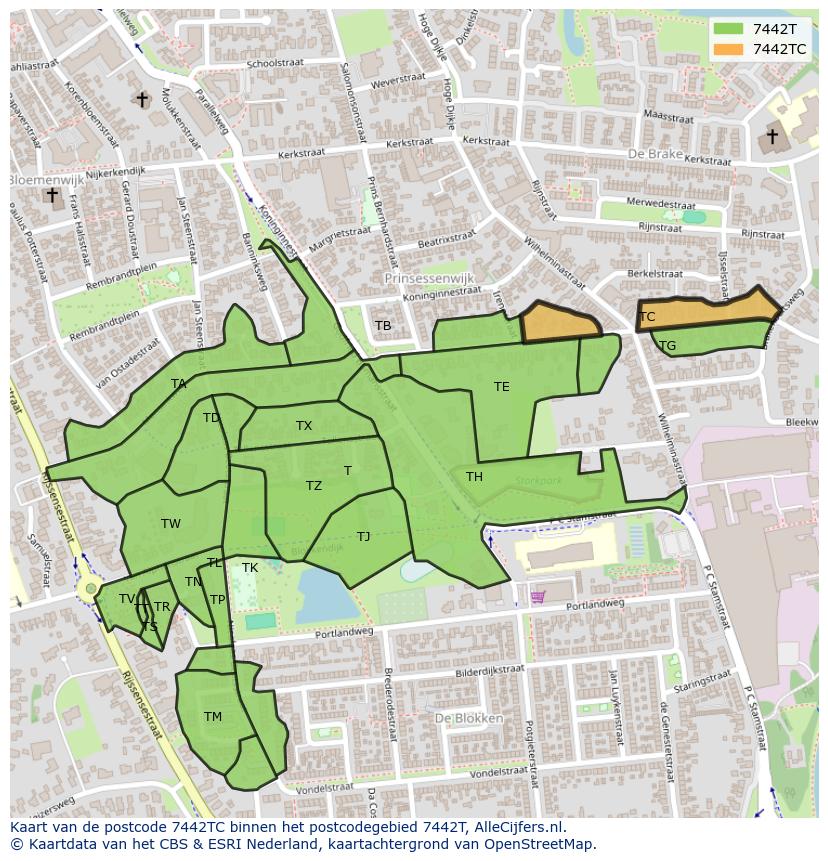 Afbeelding van het postcodegebied 7442 TC op de kaart.