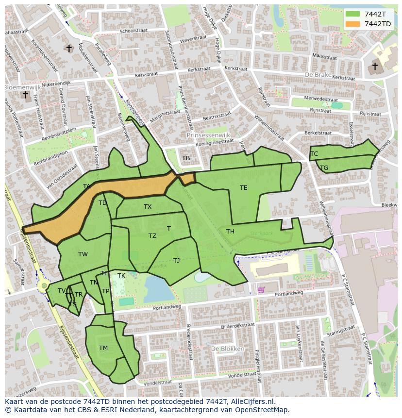 Afbeelding van het postcodegebied 7442 TD op de kaart.