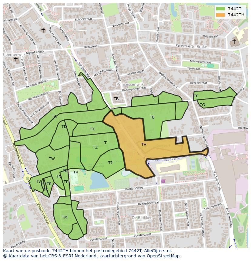 Afbeelding van het postcodegebied 7442 TH op de kaart.