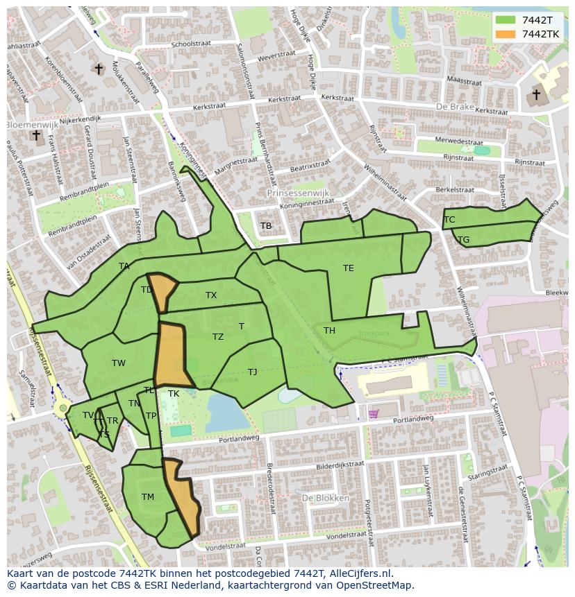 Afbeelding van het postcodegebied 7442 TK op de kaart.