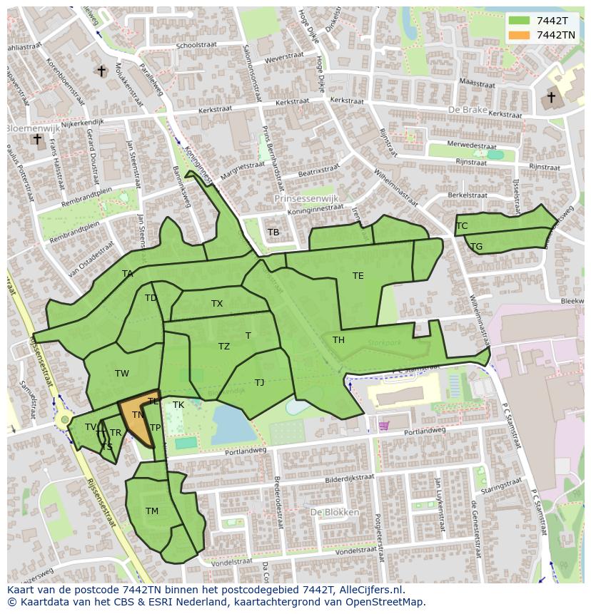 Afbeelding van het postcodegebied 7442 TN op de kaart.