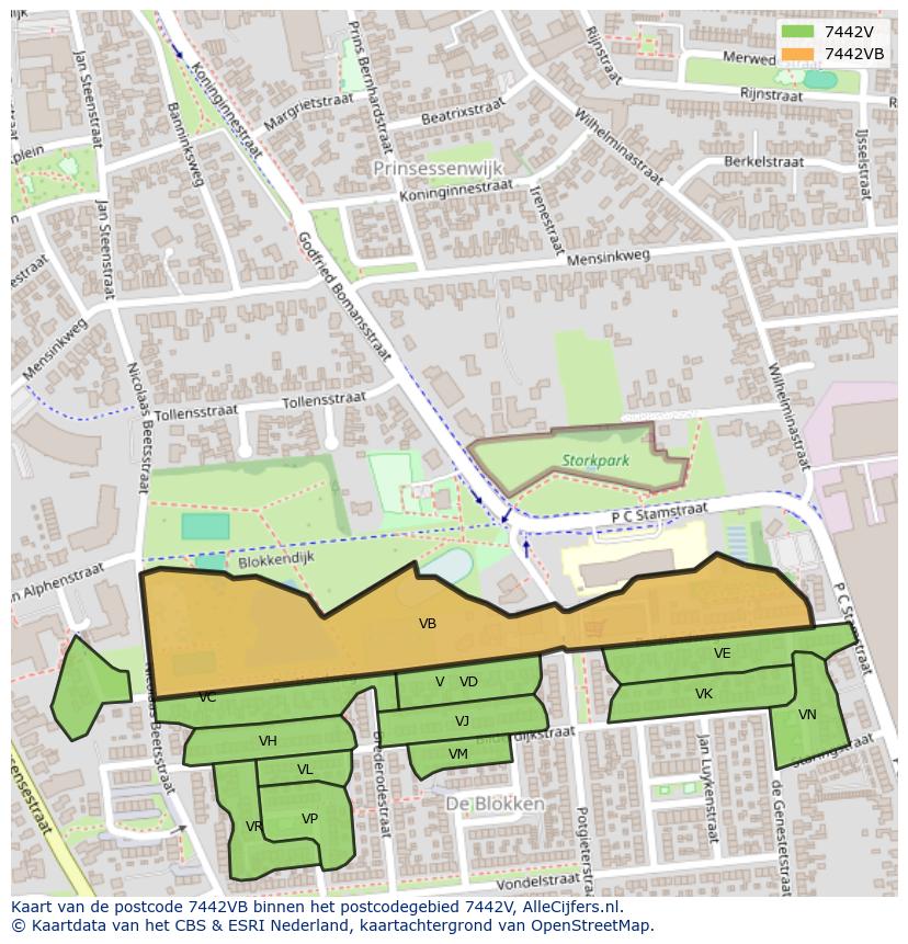 Afbeelding van het postcodegebied 7442 VB op de kaart.