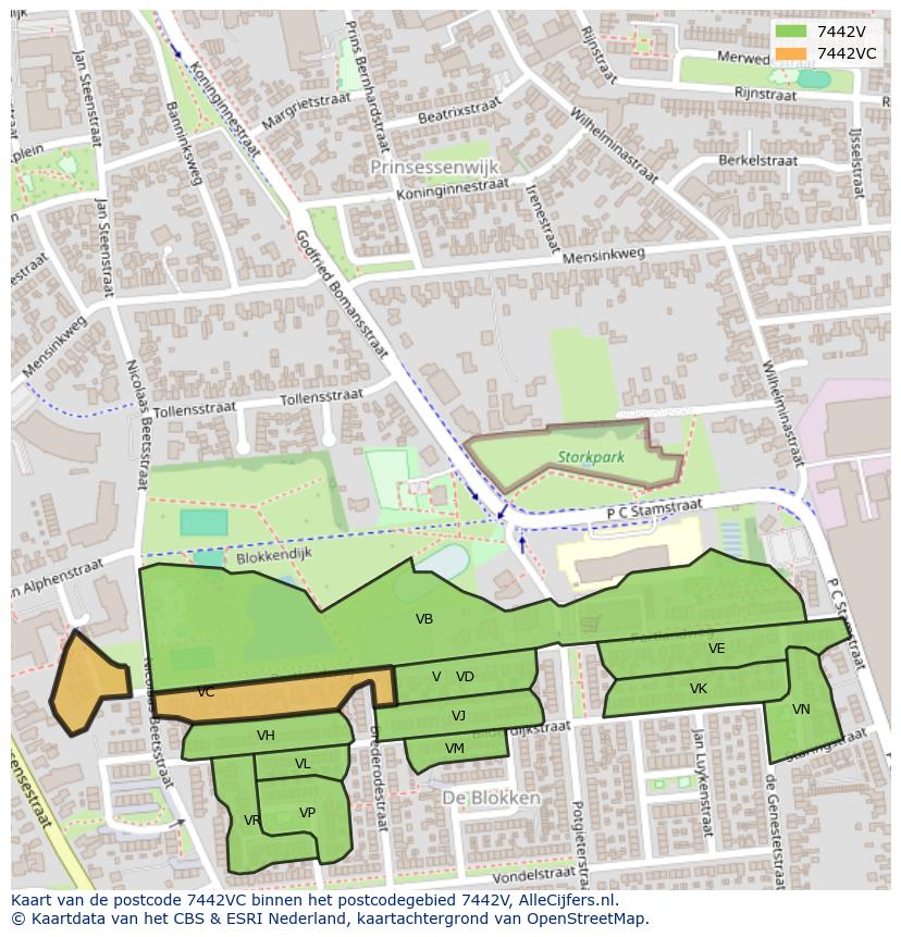 Afbeelding van het postcodegebied 7442 VC op de kaart.