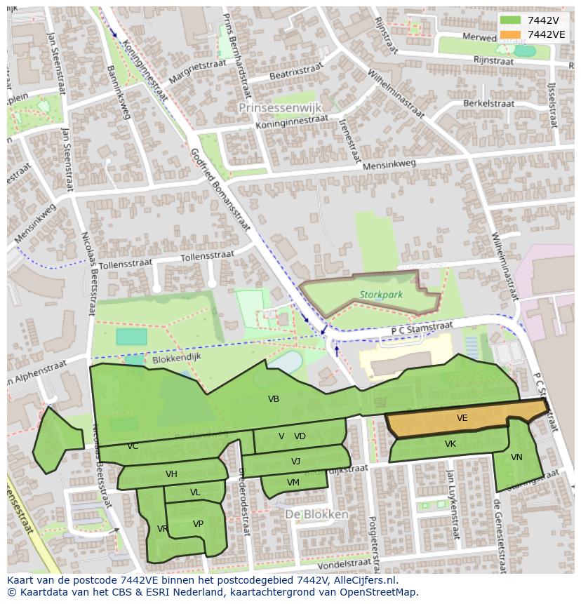 Afbeelding van het postcodegebied 7442 VE op de kaart.