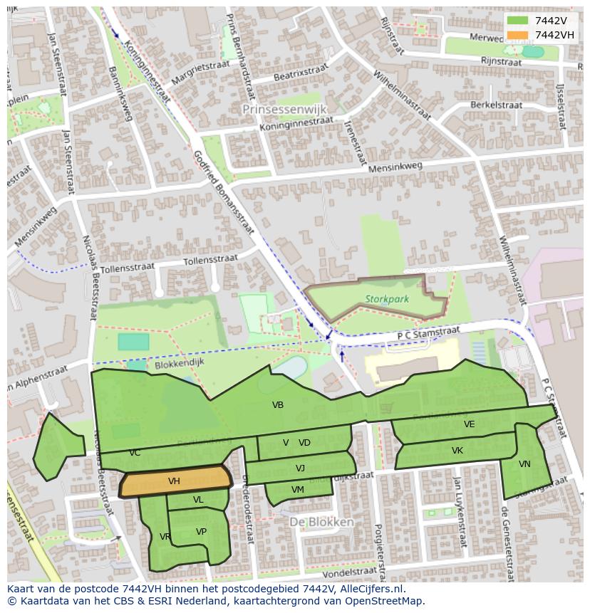 Afbeelding van het postcodegebied 7442 VH op de kaart.