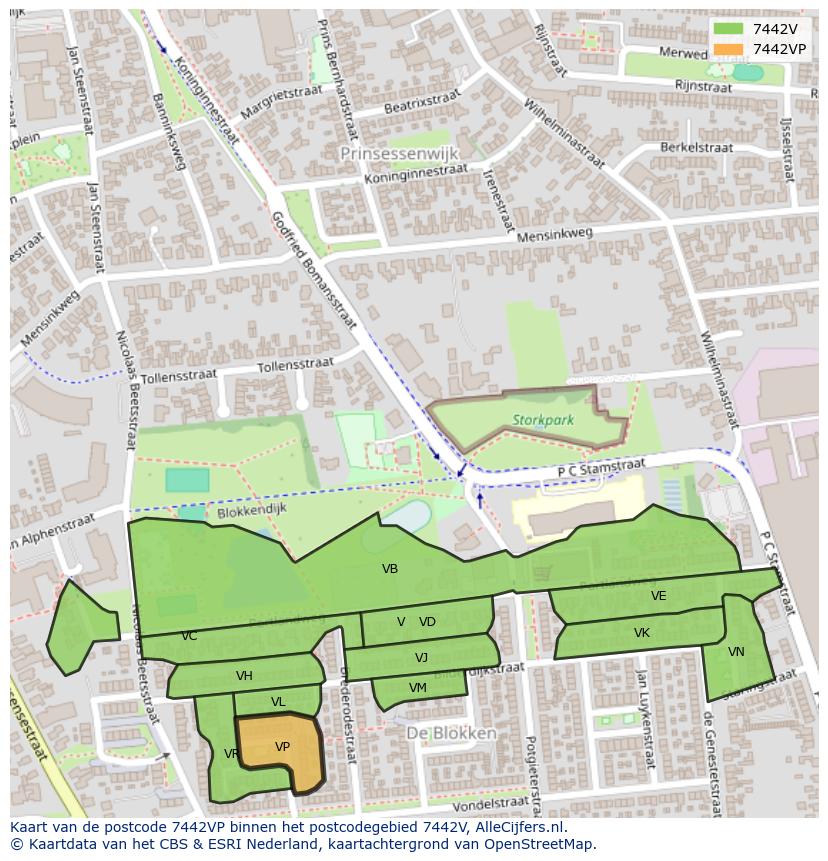 Afbeelding van het postcodegebied 7442 VP op de kaart.