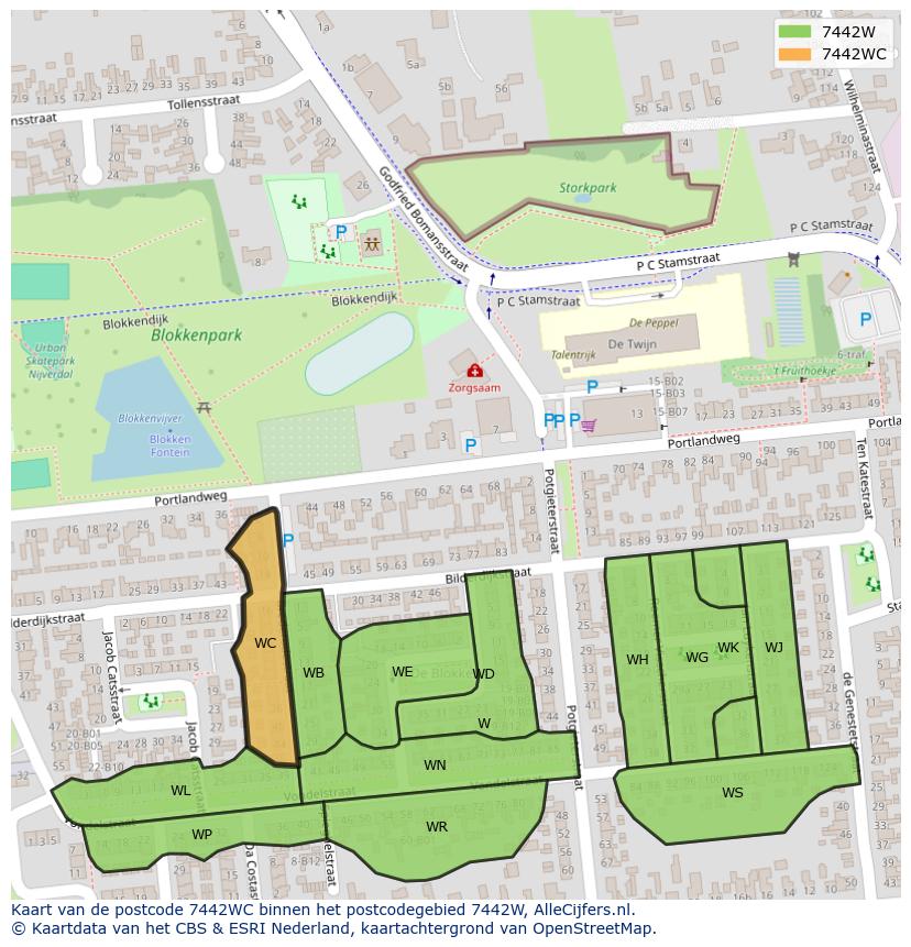 Afbeelding van het postcodegebied 7442 WC op de kaart.