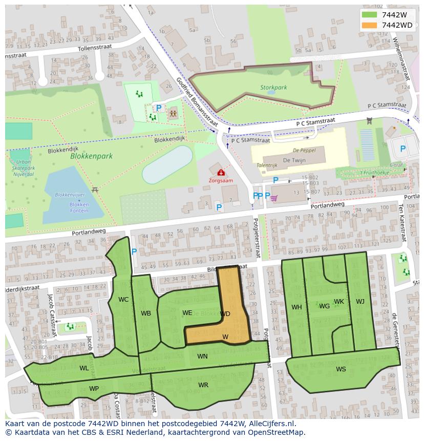 Afbeelding van het postcodegebied 7442 WD op de kaart.