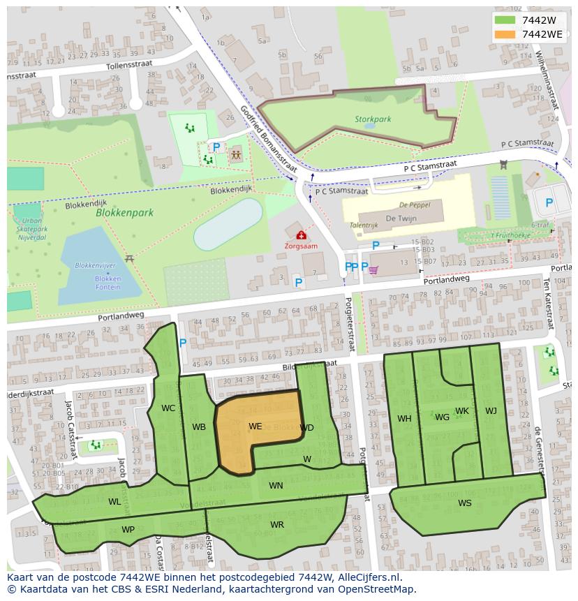 Afbeelding van het postcodegebied 7442 WE op de kaart.