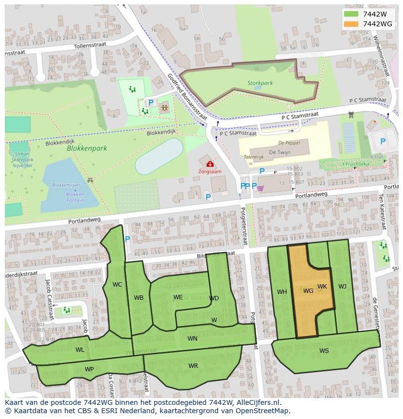 Afbeelding van het postcodegebied 7442 WG op de kaart.