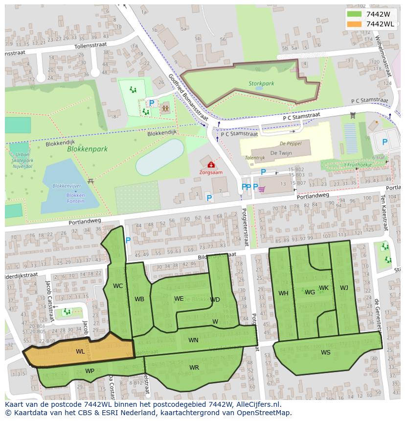 Afbeelding van het postcodegebied 7442 WL op de kaart.
