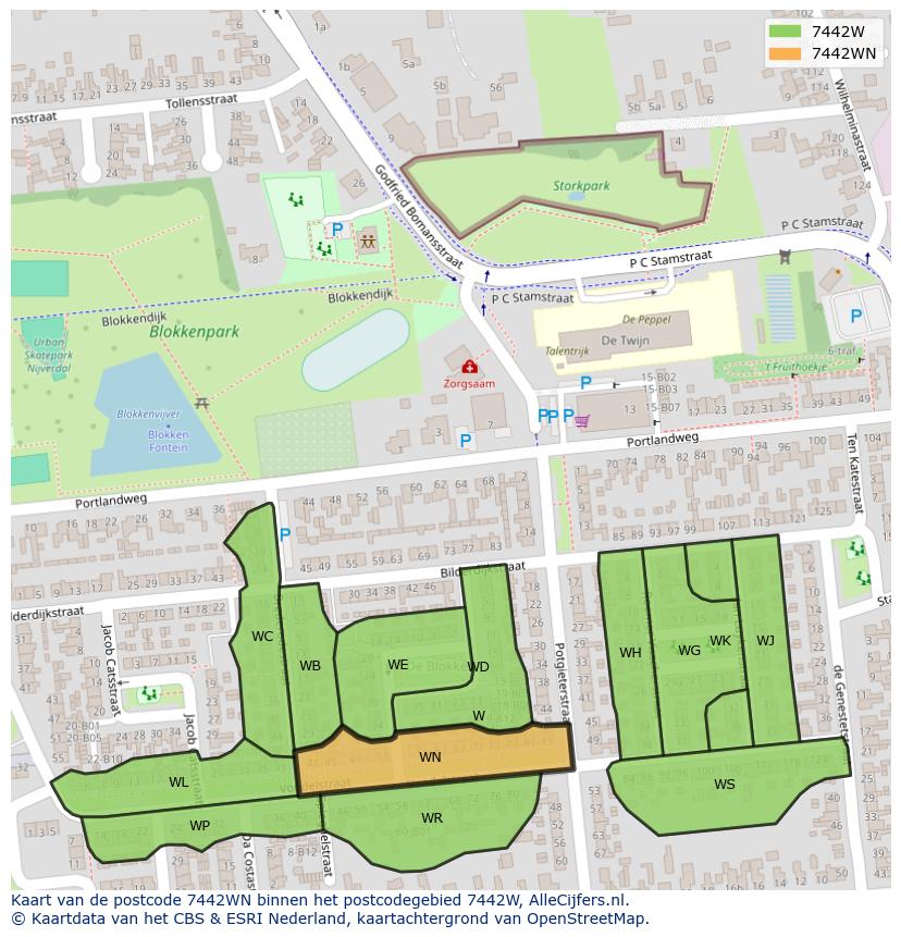 Afbeelding van het postcodegebied 7442 WN op de kaart.