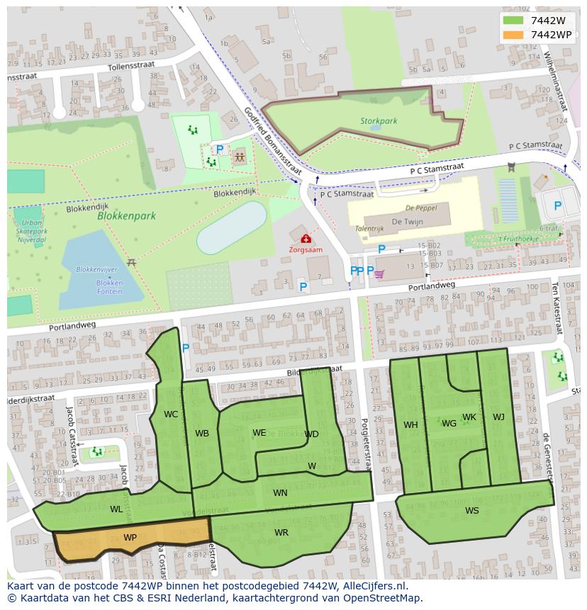 Afbeelding van het postcodegebied 7442 WP op de kaart.