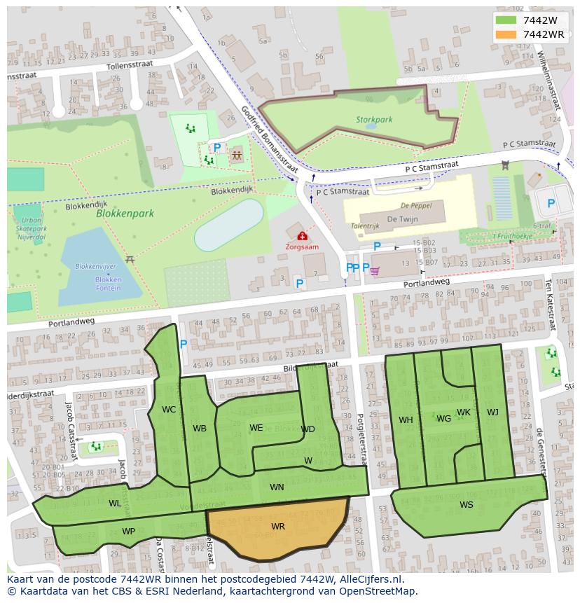Afbeelding van het postcodegebied 7442 WR op de kaart.