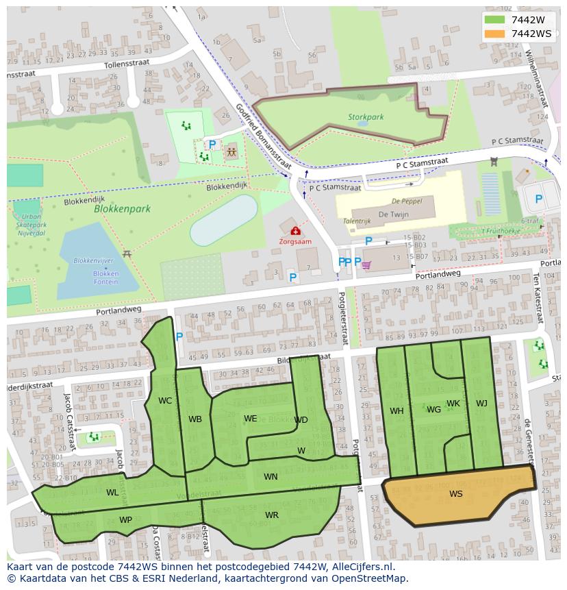Afbeelding van het postcodegebied 7442 WS op de kaart.