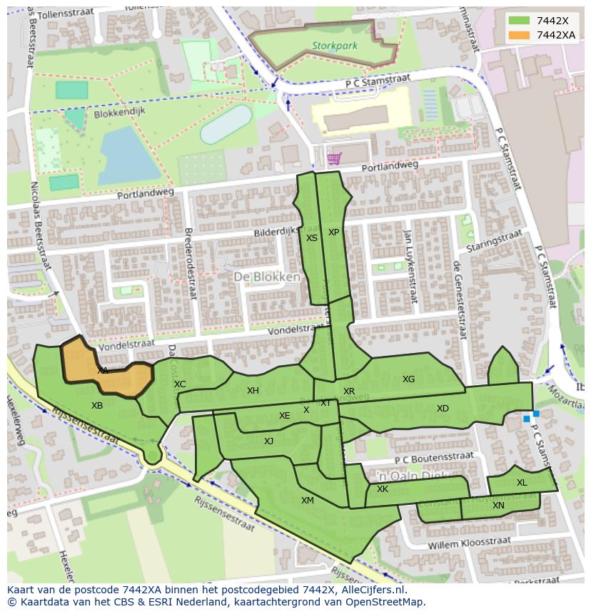 Afbeelding van het postcodegebied 7442 XA op de kaart.