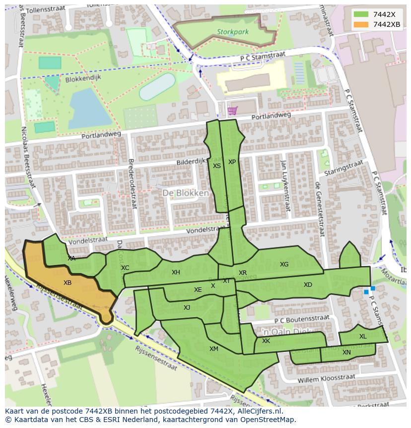 Afbeelding van het postcodegebied 7442 XB op de kaart.