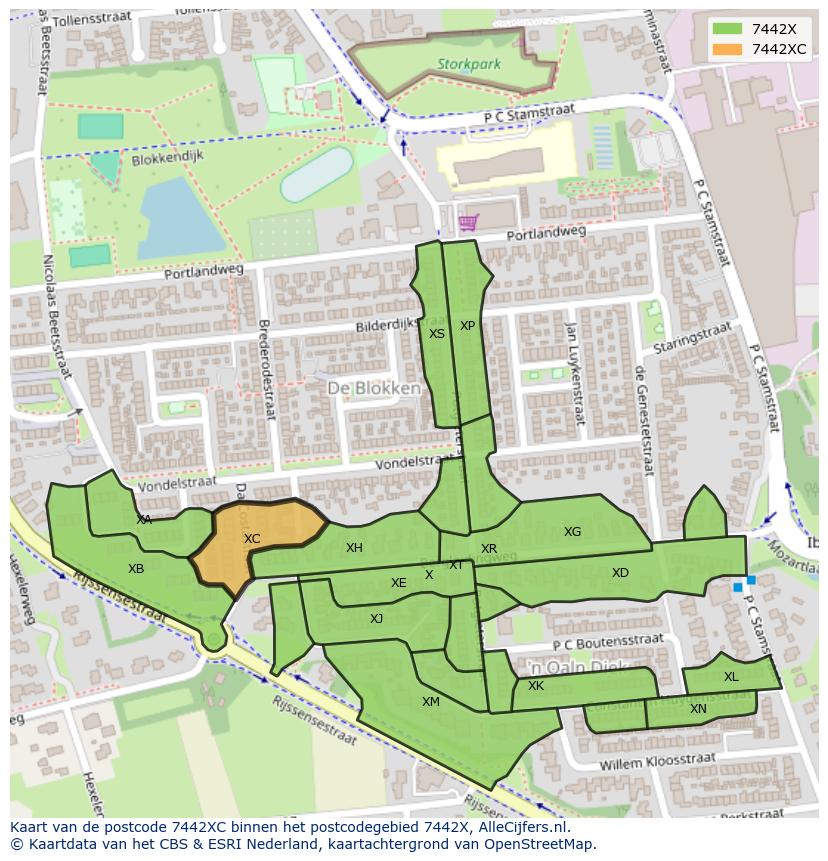 Afbeelding van het postcodegebied 7442 XC op de kaart.