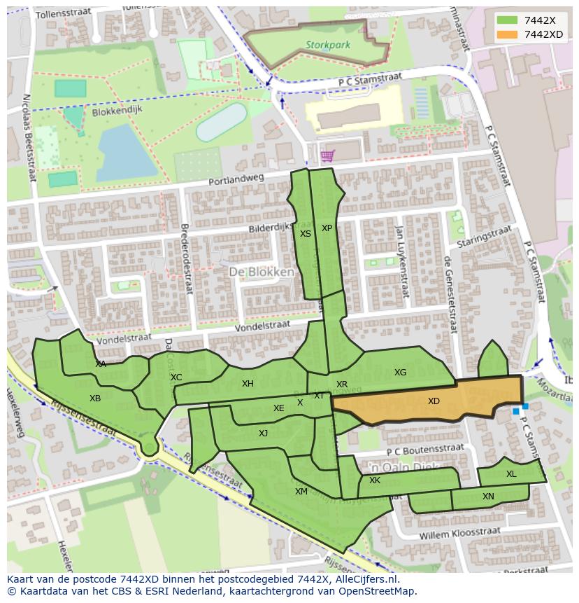Afbeelding van het postcodegebied 7442 XD op de kaart.