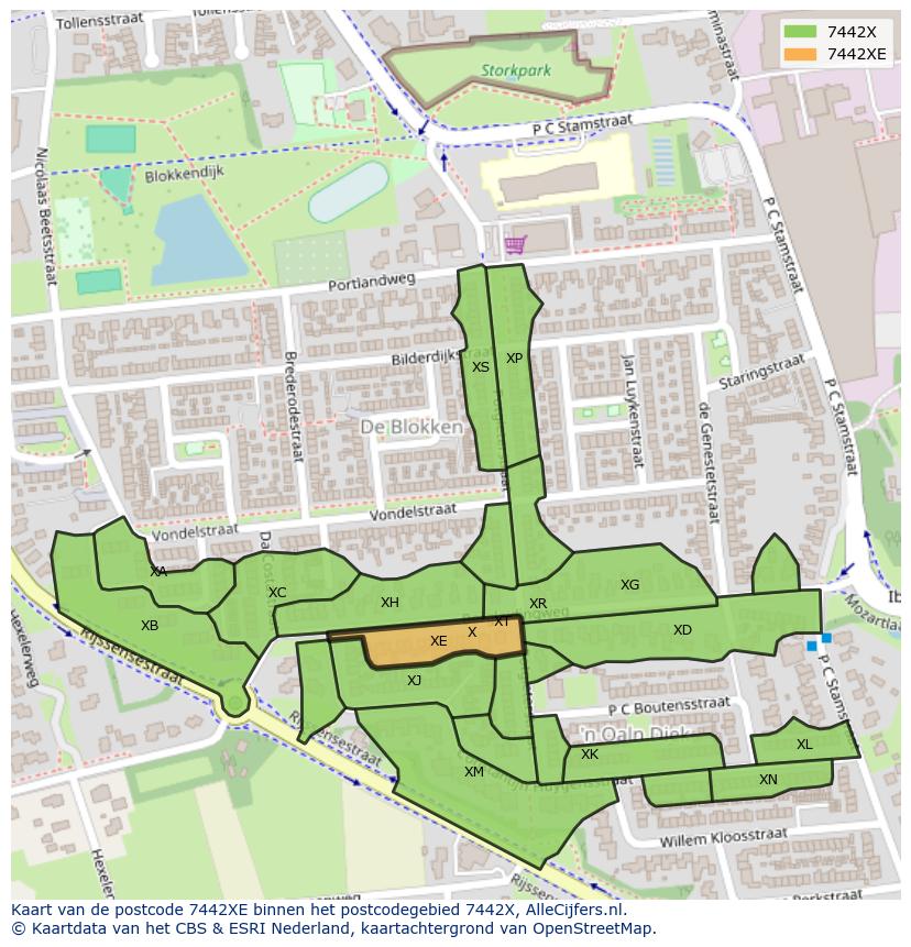 Afbeelding van het postcodegebied 7442 XE op de kaart.