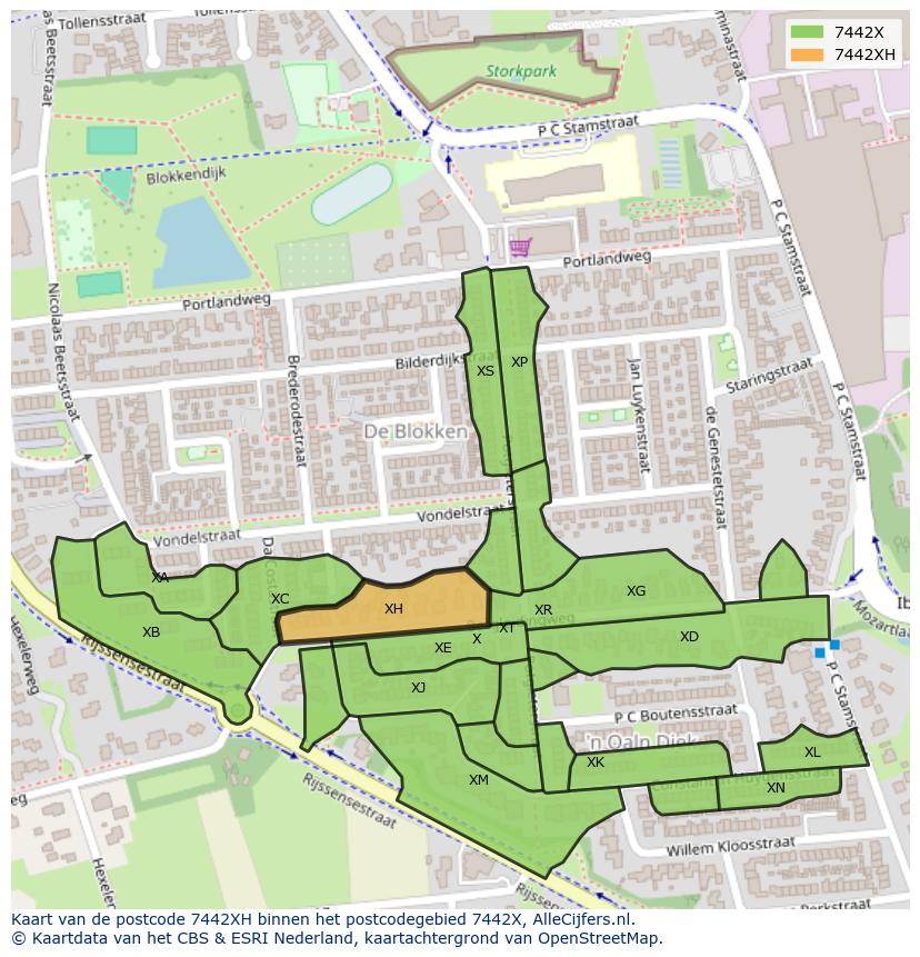 Afbeelding van het postcodegebied 7442 XH op de kaart.