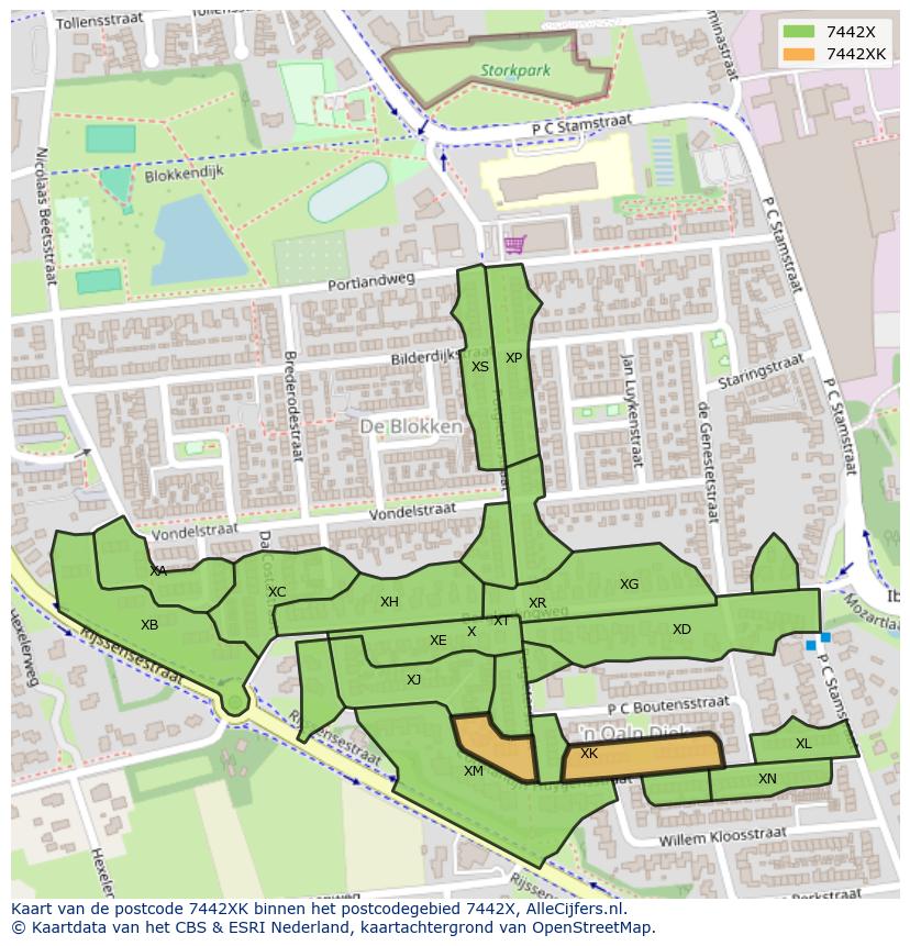 Afbeelding van het postcodegebied 7442 XK op de kaart.