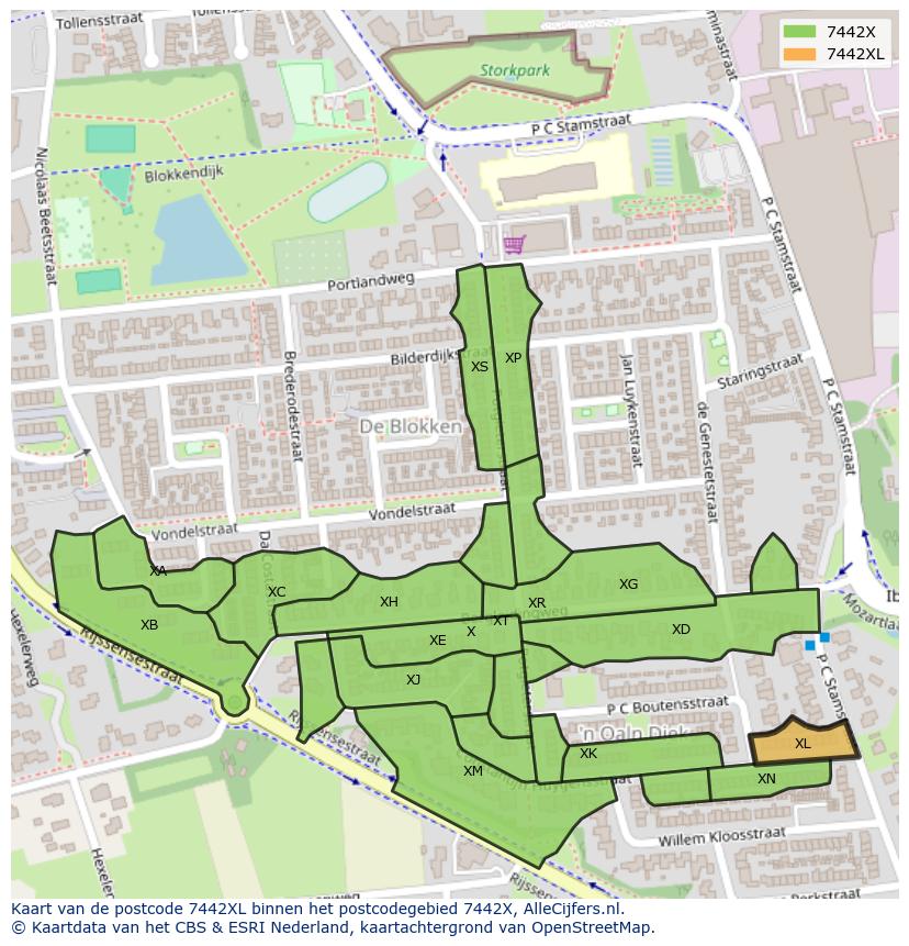 Afbeelding van het postcodegebied 7442 XL op de kaart.