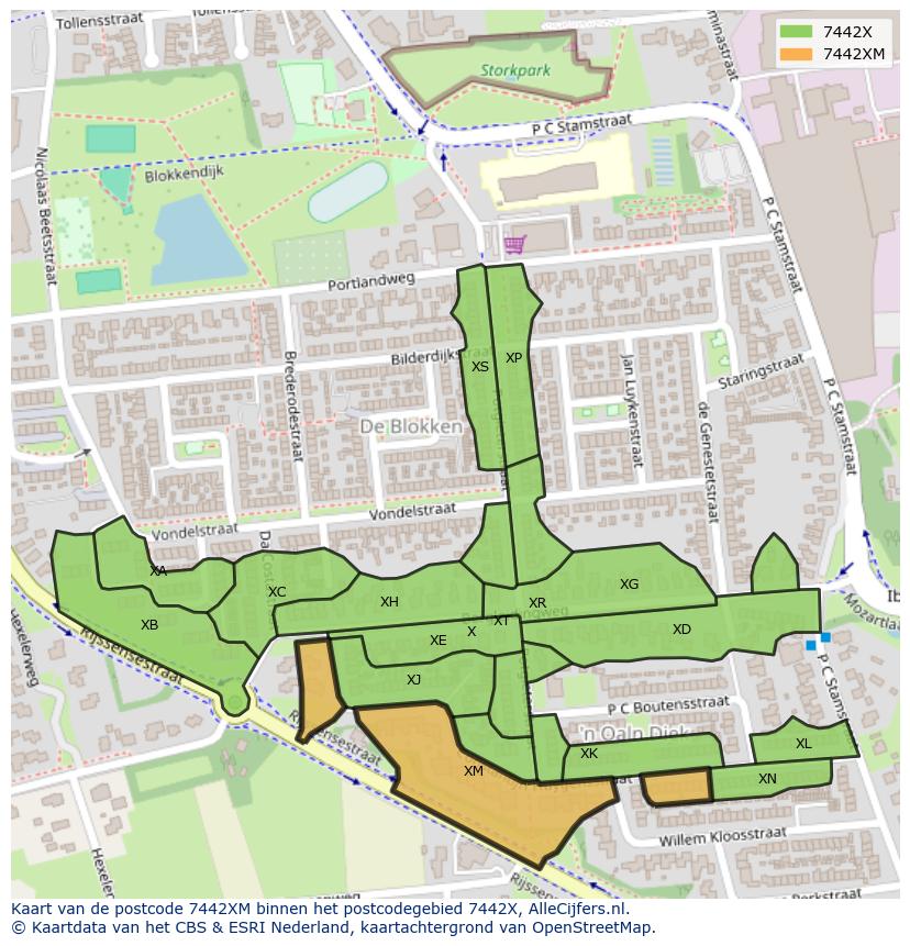 Afbeelding van het postcodegebied 7442 XM op de kaart.