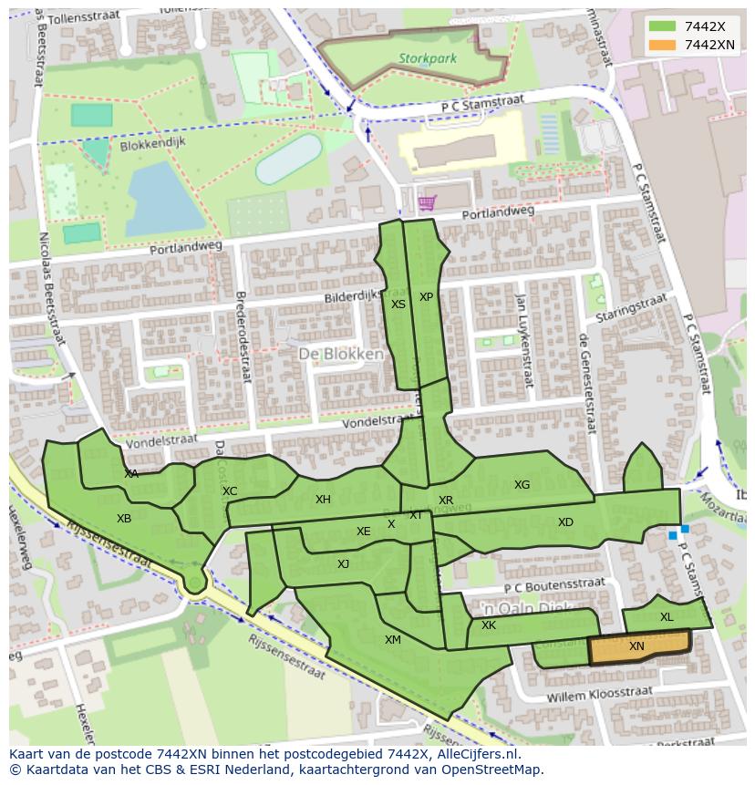 Afbeelding van het postcodegebied 7442 XN op de kaart.