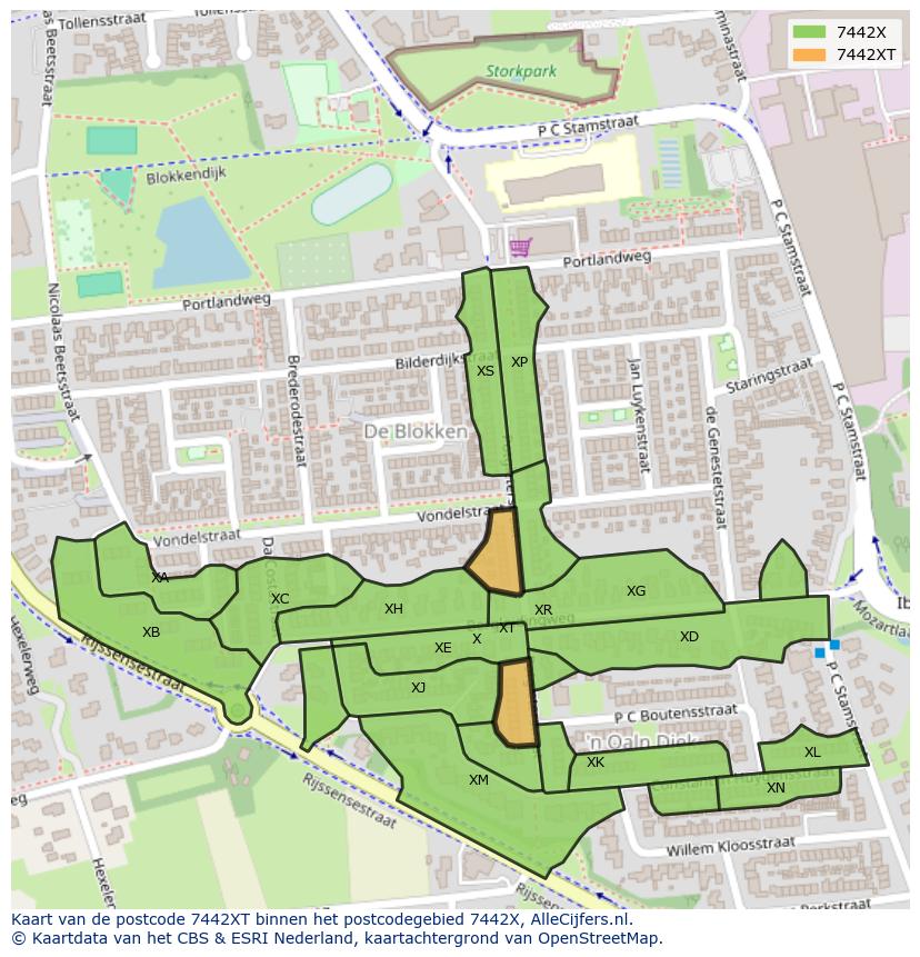 Afbeelding van het postcodegebied 7442 XT op de kaart.