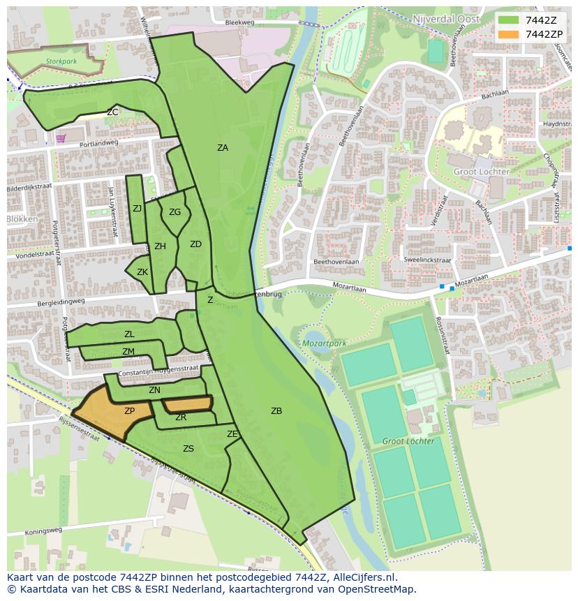 Afbeelding van het postcodegebied 7442 ZP op de kaart.
