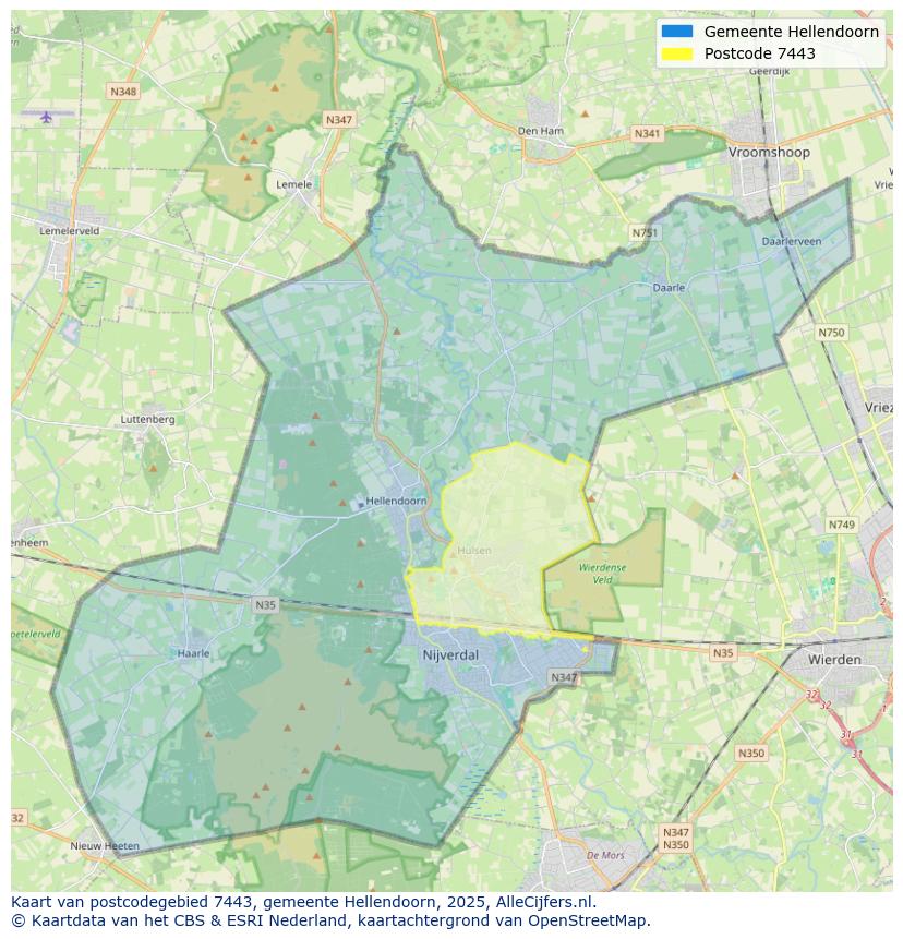 Afbeelding van het postcodegebied 7443 op de kaart.