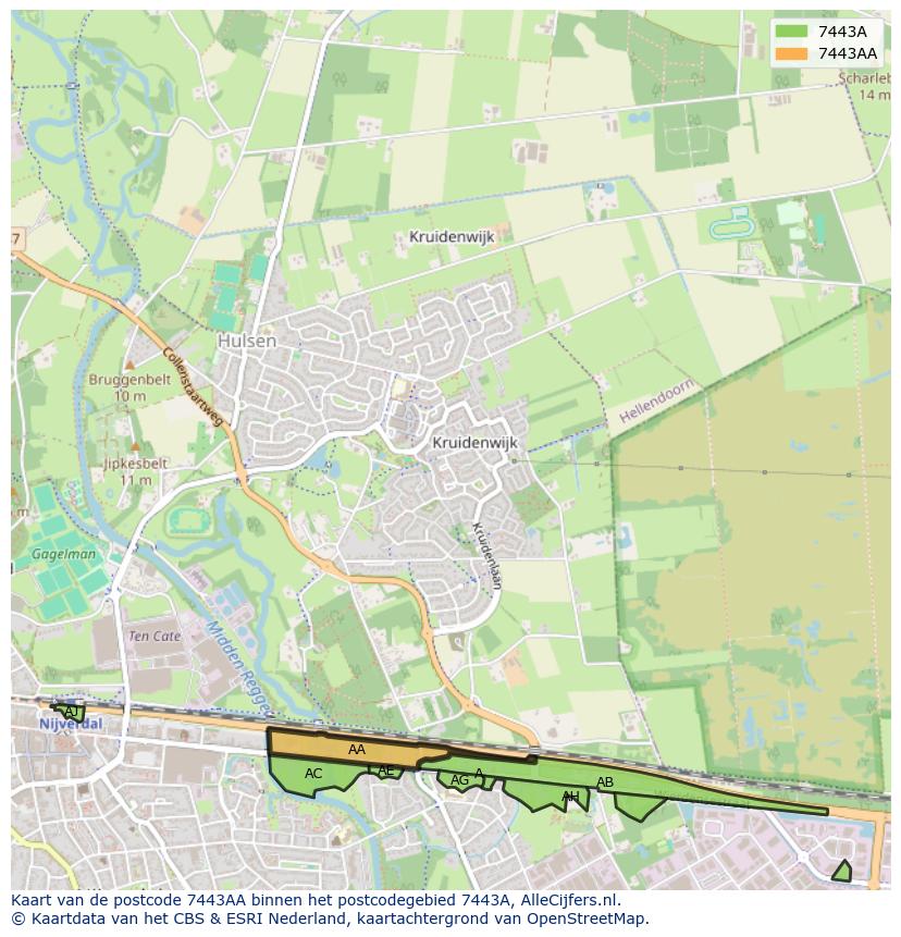 Afbeelding van het postcodegebied 7443 AA op de kaart.