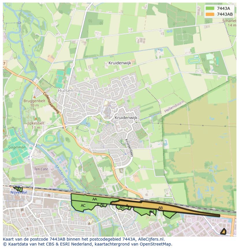 Afbeelding van het postcodegebied 7443 AB op de kaart.