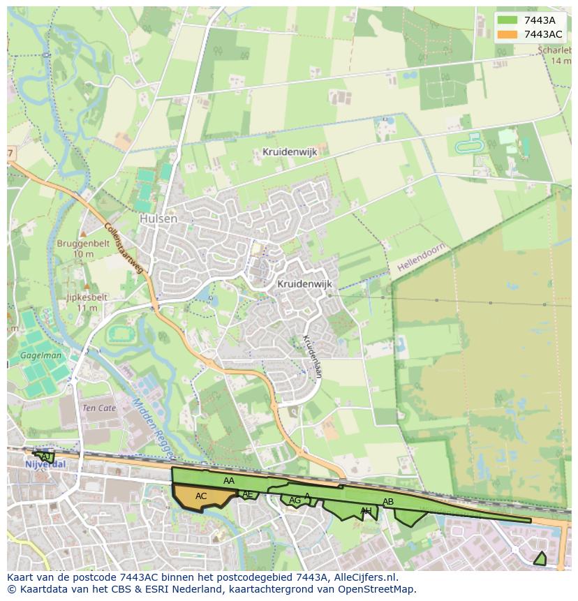 Afbeelding van het postcodegebied 7443 AC op de kaart.
