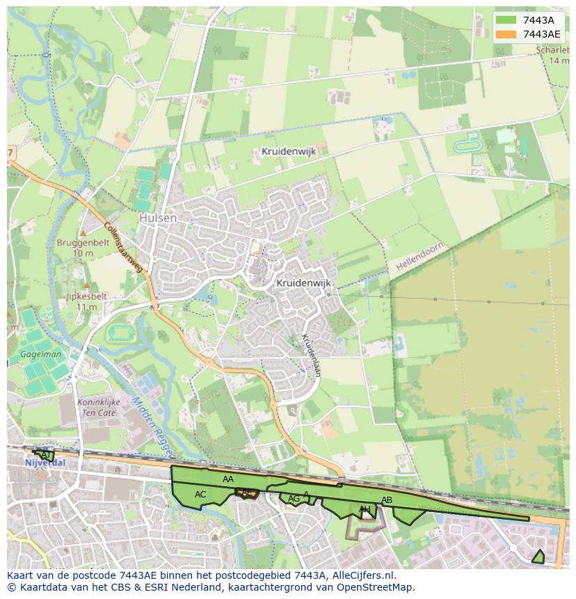 Afbeelding van het postcodegebied 7443 AE op de kaart.