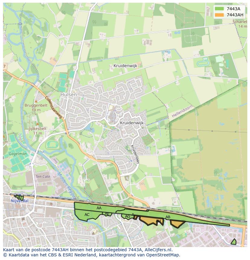 Afbeelding van het postcodegebied 7443 AH op de kaart.