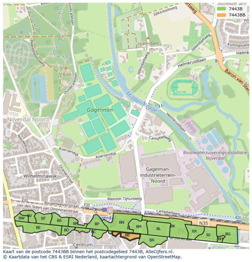 Afbeelding van het postcodegebied 7443 BB op de kaart.